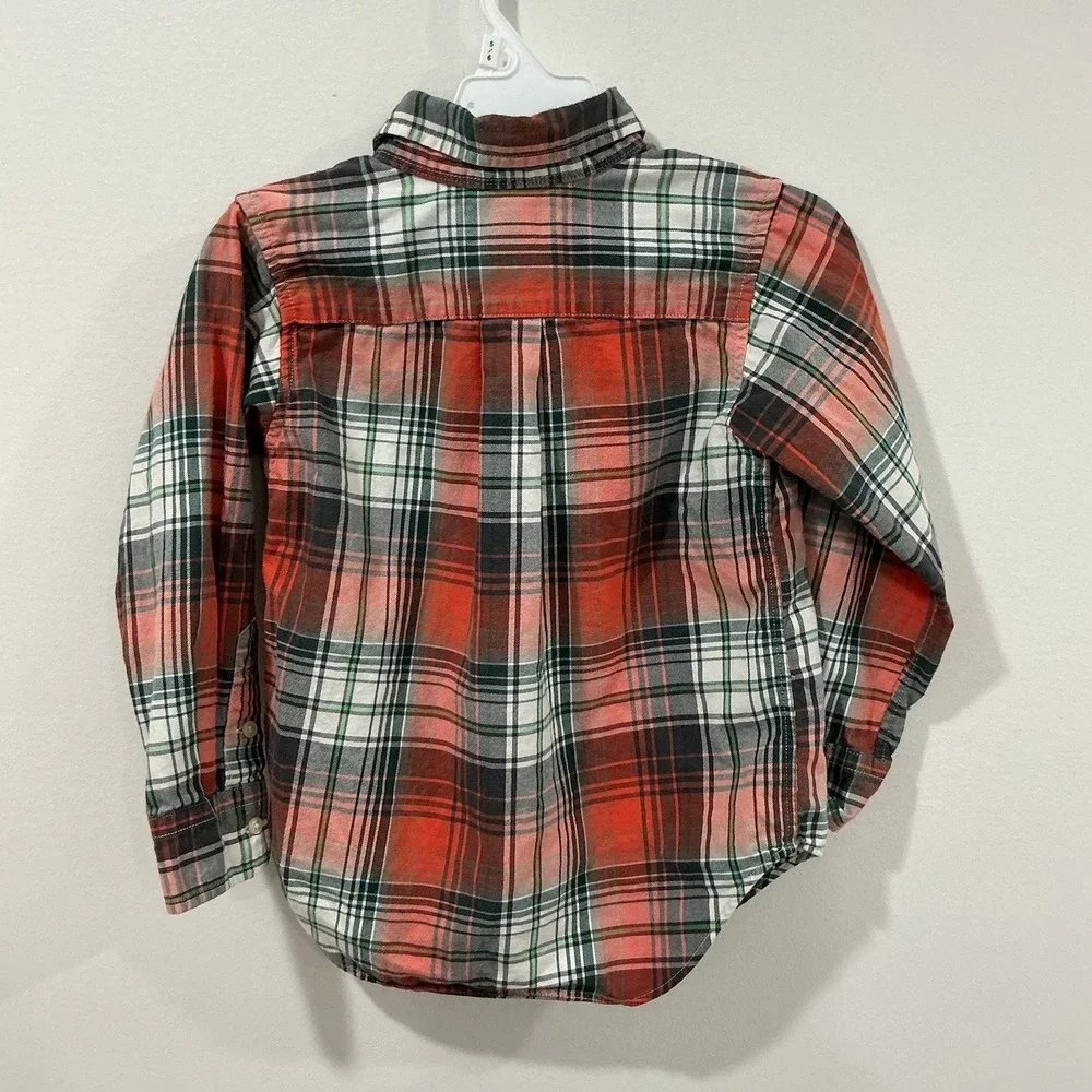 Ralph Lauren Boys Button Down Shirt Lot Of 2 L / S Sz 4 4T Red Blue Plaid Preppy